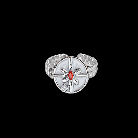 Dreamy Red Crystal Silver Ring – Y2K Fairycore Celestial Statement Jewelry