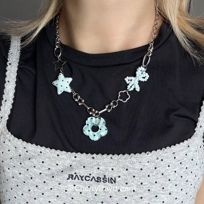 Blue Flower Star Charm Necklace