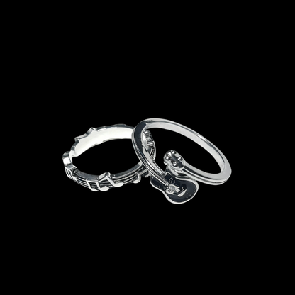 Guitar & Music Note Stackable Rings | Vintage Silver Tone Alloy Jewelry Set