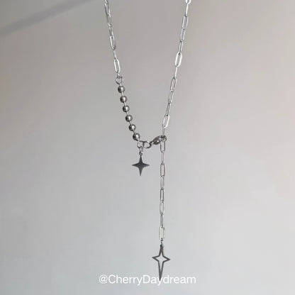 Silver Double Star Y-Chain Necklace