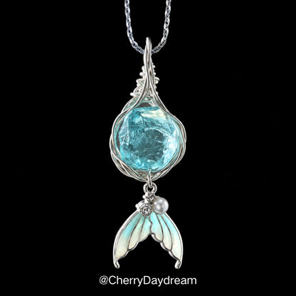 Handmade Colorful Glass Stone Mermaid Tail Necklace