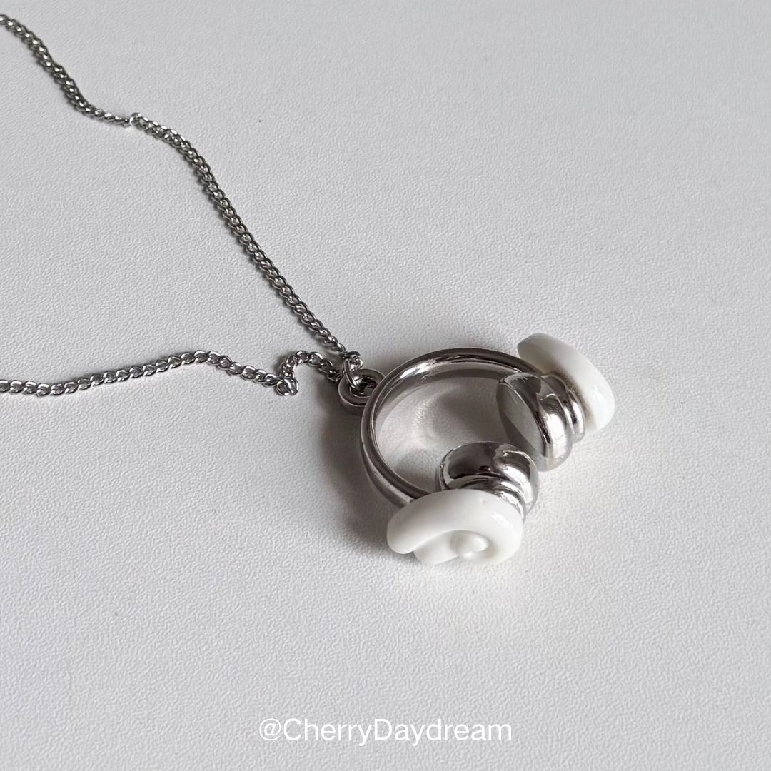 Silver Headphones Wing Pendant Necklace