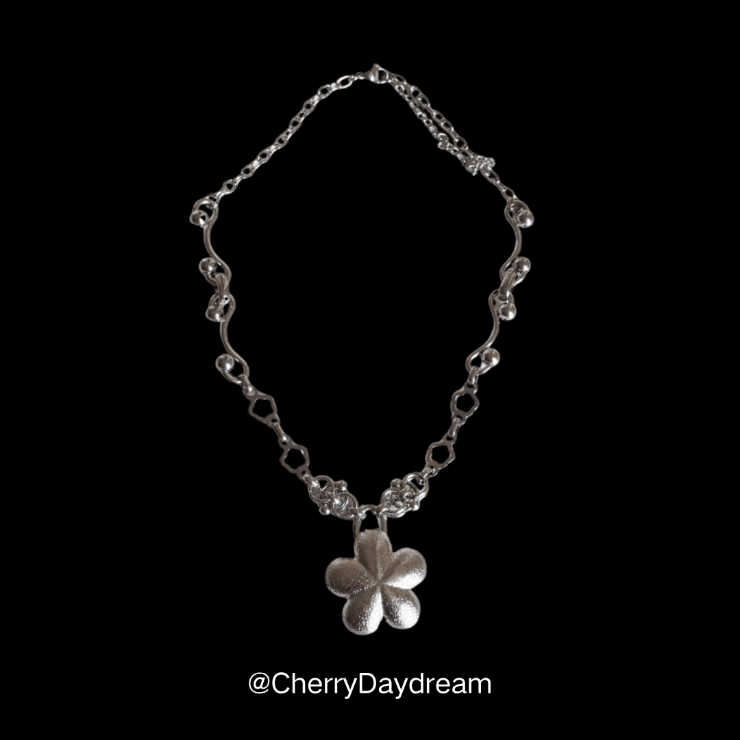 Flower Charm Necklace — Silver Floral Pendant Necklace