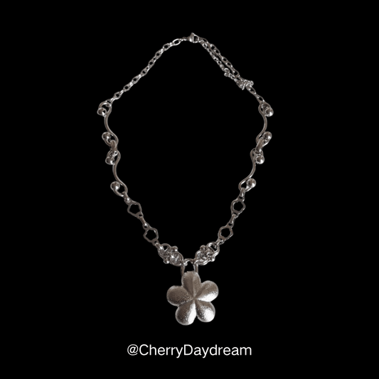 Flower Charm Necklace — Silver Floral Pendant Necklace