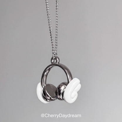 Silver Headphones Wing Pendant Necklace