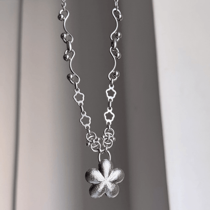 Flower Charm Necklace — Silver Floral Pendant Necklace