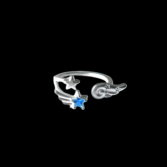 Galaxy Shooting Star Ring | Silver Tone Star Charm Statement Ring