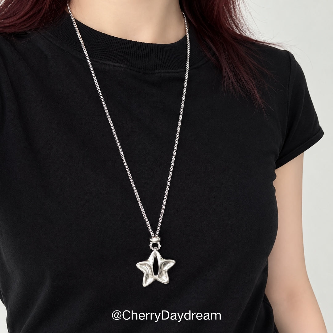 Silver Hollow Star Pendant Necklace