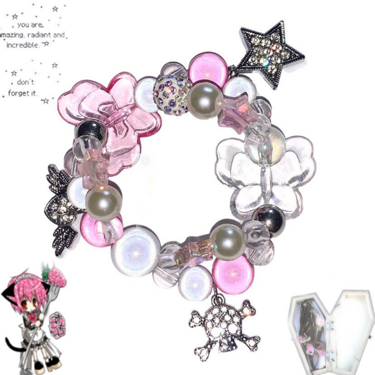 Sweet Chaos Charm Bracelet — Y2K Pearl Beaded Statement Bracelet