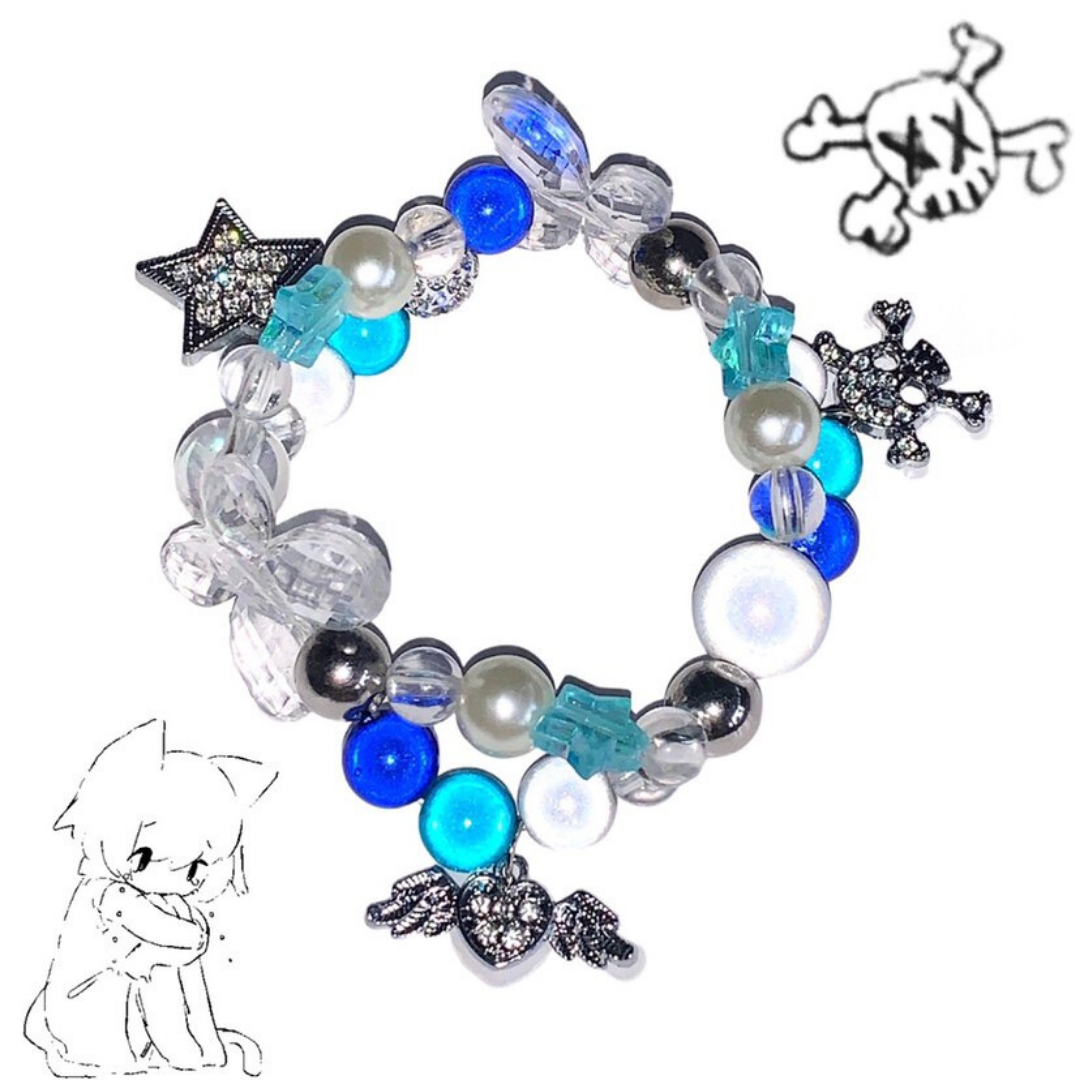 Sweet Chaos Charm Bracelet — Y2K Pearl Beaded Statement Bracelet