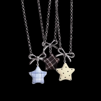 Star Bow Necklace — Y2K Fairycore Fabric Charm Necklace