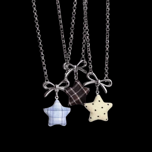 Star Bow Necklace — Y2K Fairycore Fabric Charm Necklace
