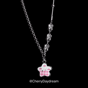 Pink Cherry Plaid Star Button Necklace