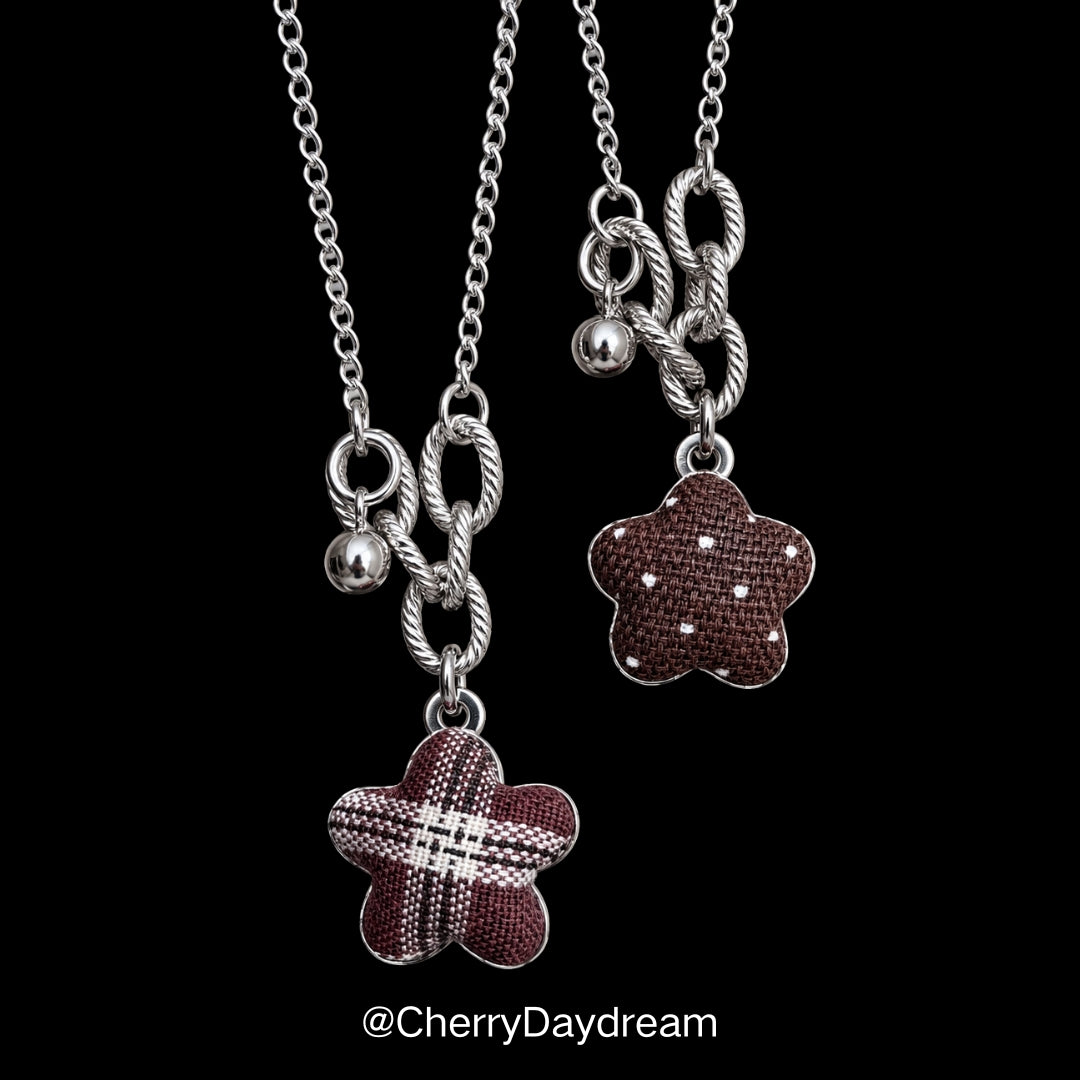 Handmade Plaid Flower Charm Necklace