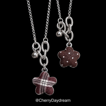 Handmade Plaid Flower Charm Necklace