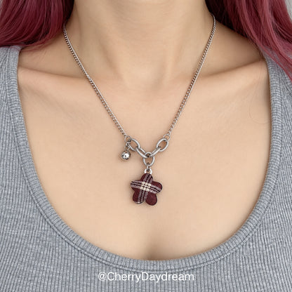 Handmade Plaid Flower Charm Necklace