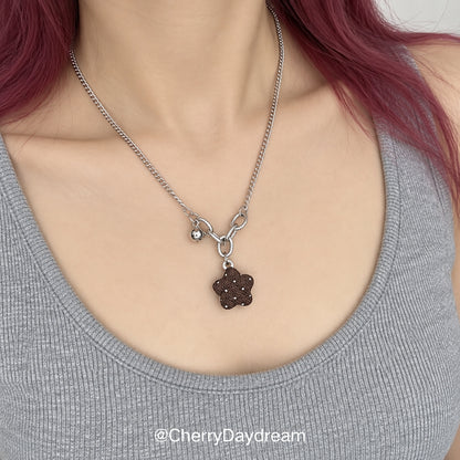 Handmade Plaid Flower Charm Necklace