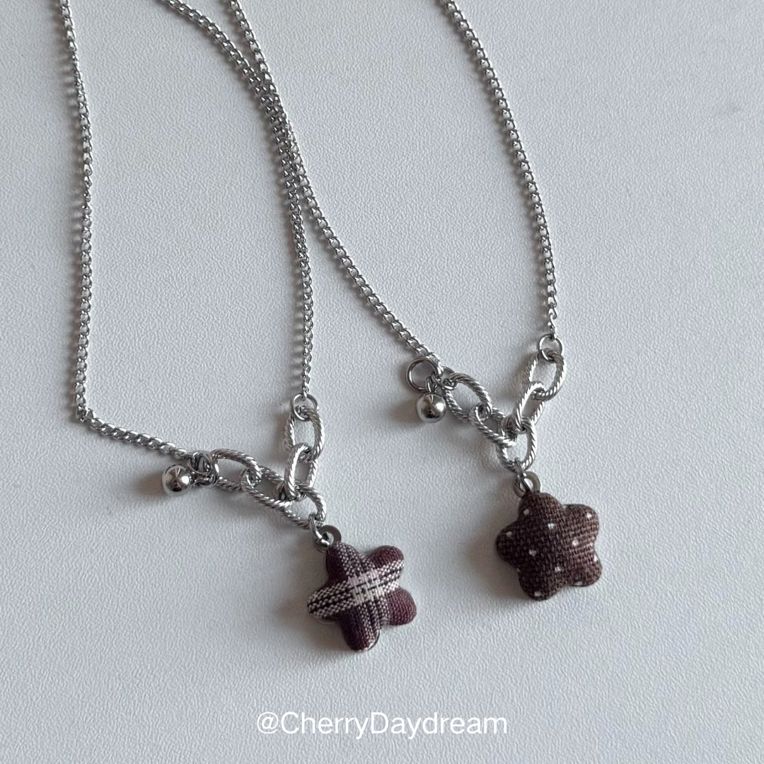 Handmade Plaid Flower Charm Necklace