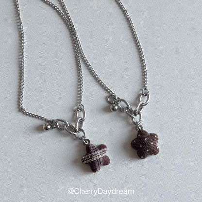 Handmade Plaid Flower Charm Necklace