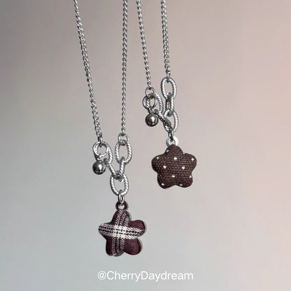Handmade Plaid Flower Charm Necklace