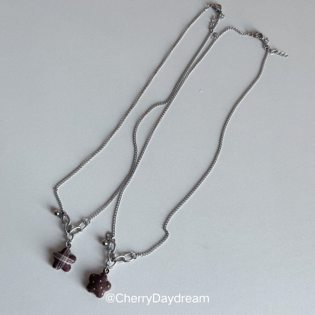 Handmade Plaid Flower Charm Necklace