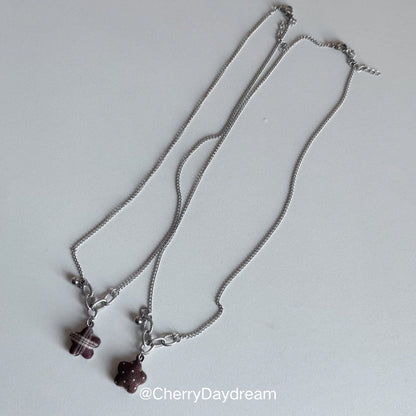 Handmade Plaid Flower Charm Necklace