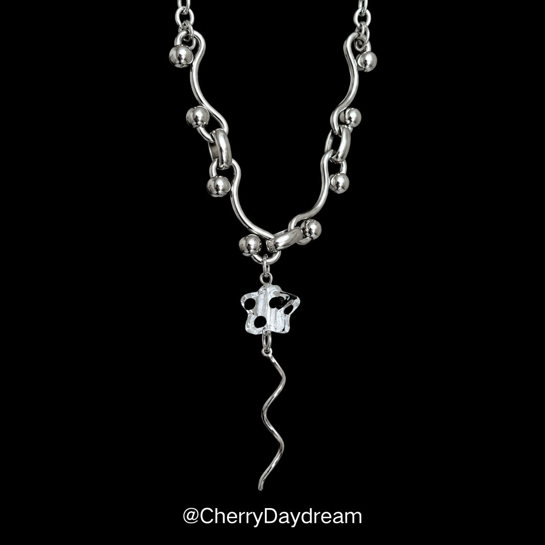 Silver Wavy Chain Necklace with Glass Star Charm
