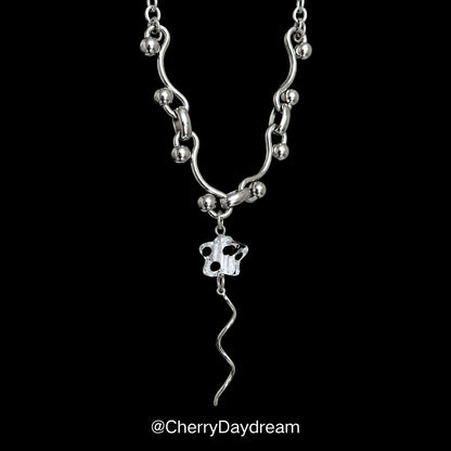Silver Wavy Chain Necklace with Glass Star Charm