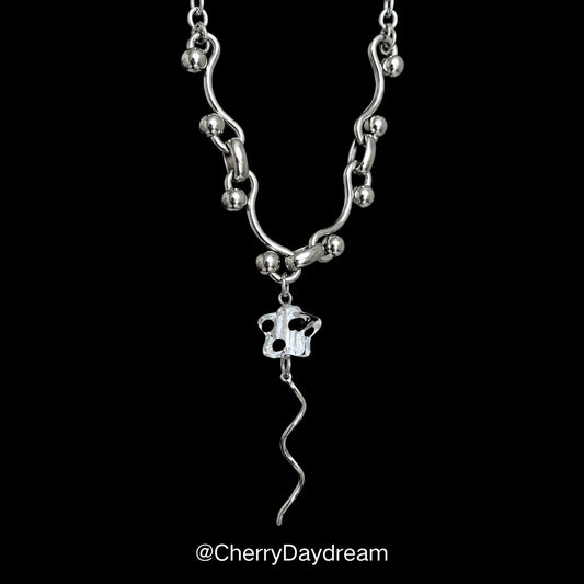 Silver Wavy Chain Necklace with Glass Star Charm