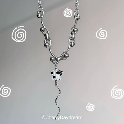 Silver Wavy Chain Necklace with Glass Star Charm