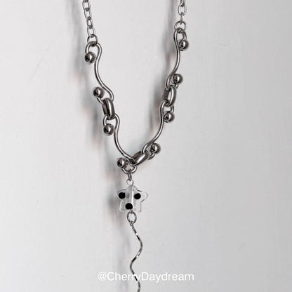 Silver Wavy Chain Necklace with Glass Star Charm