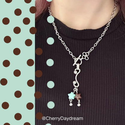 Handmade Mint Chocolate Star Flower Toggle Necklace