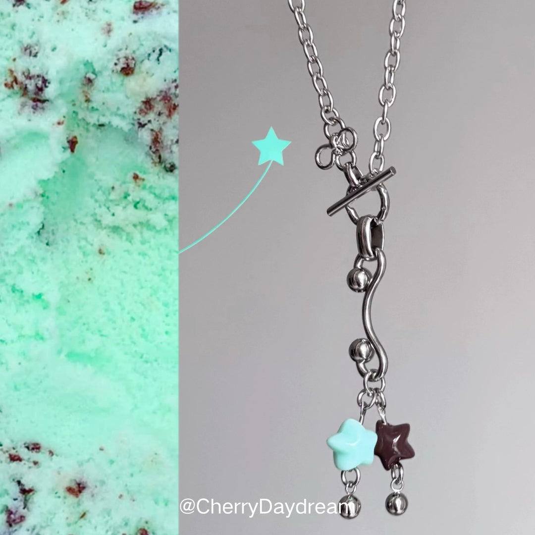 Handmade Mint Chocolate Star Flower Toggle Necklace