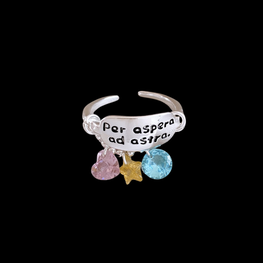 Star Charm Statement Ring | Celestial Quote Design Alloy Ring with Colorful Charms