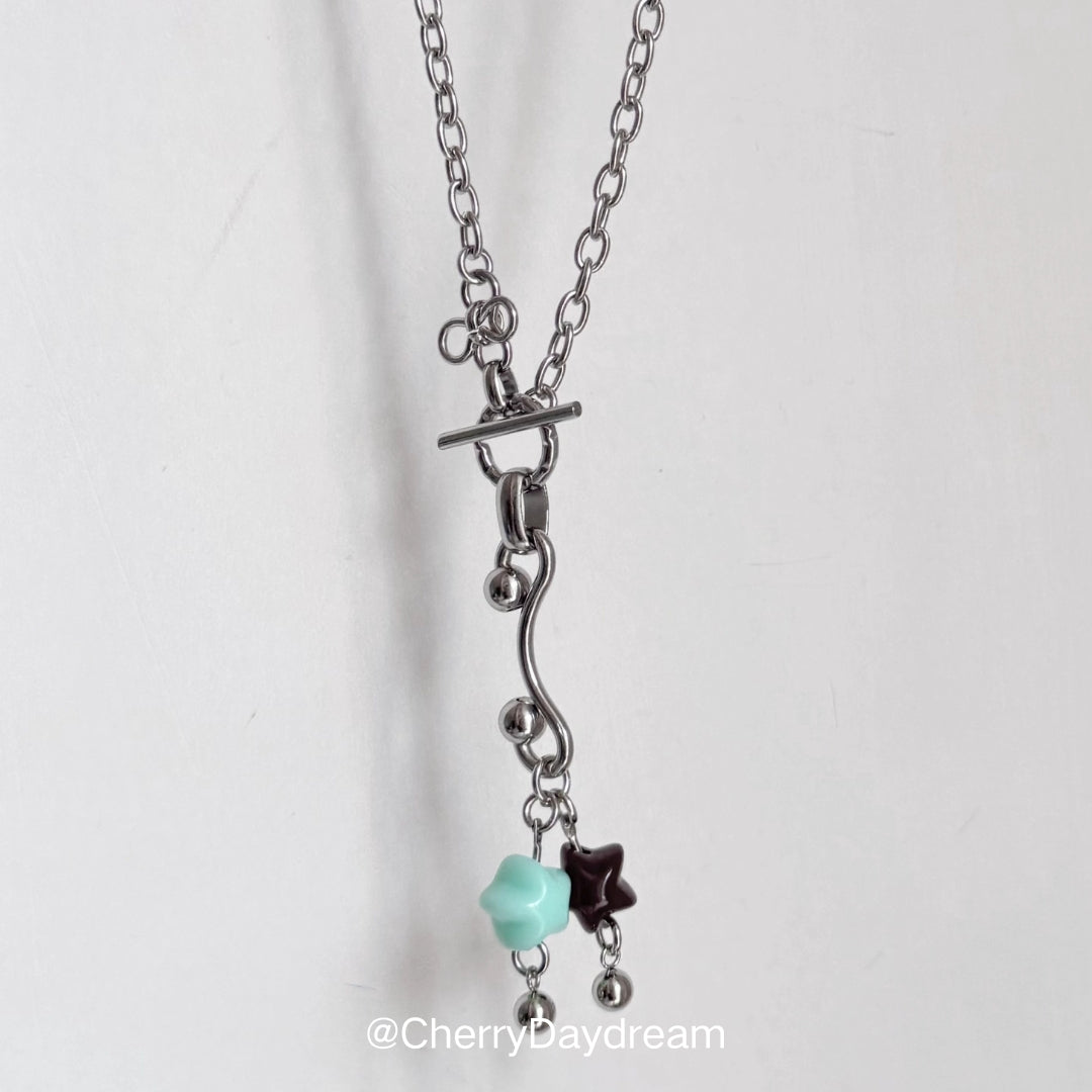 Handmade Mint Chocolate Star Flower Toggle Necklace