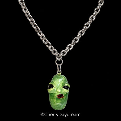 Handmade Green Alien Face Pendant Necklace