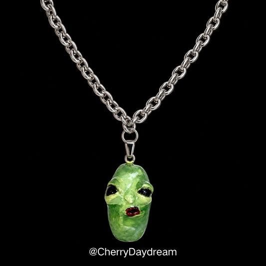 Handmade Green Alien Face Pendant Necklace