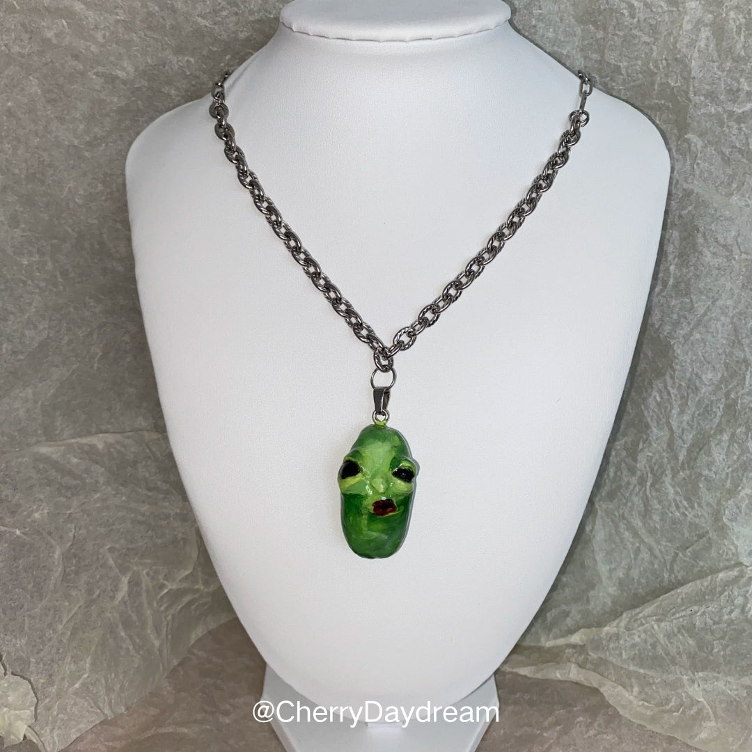 Handmade Green Alien Face Pendant Necklace