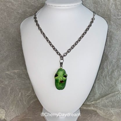 Handmade Green Alien Face Pendant Necklace