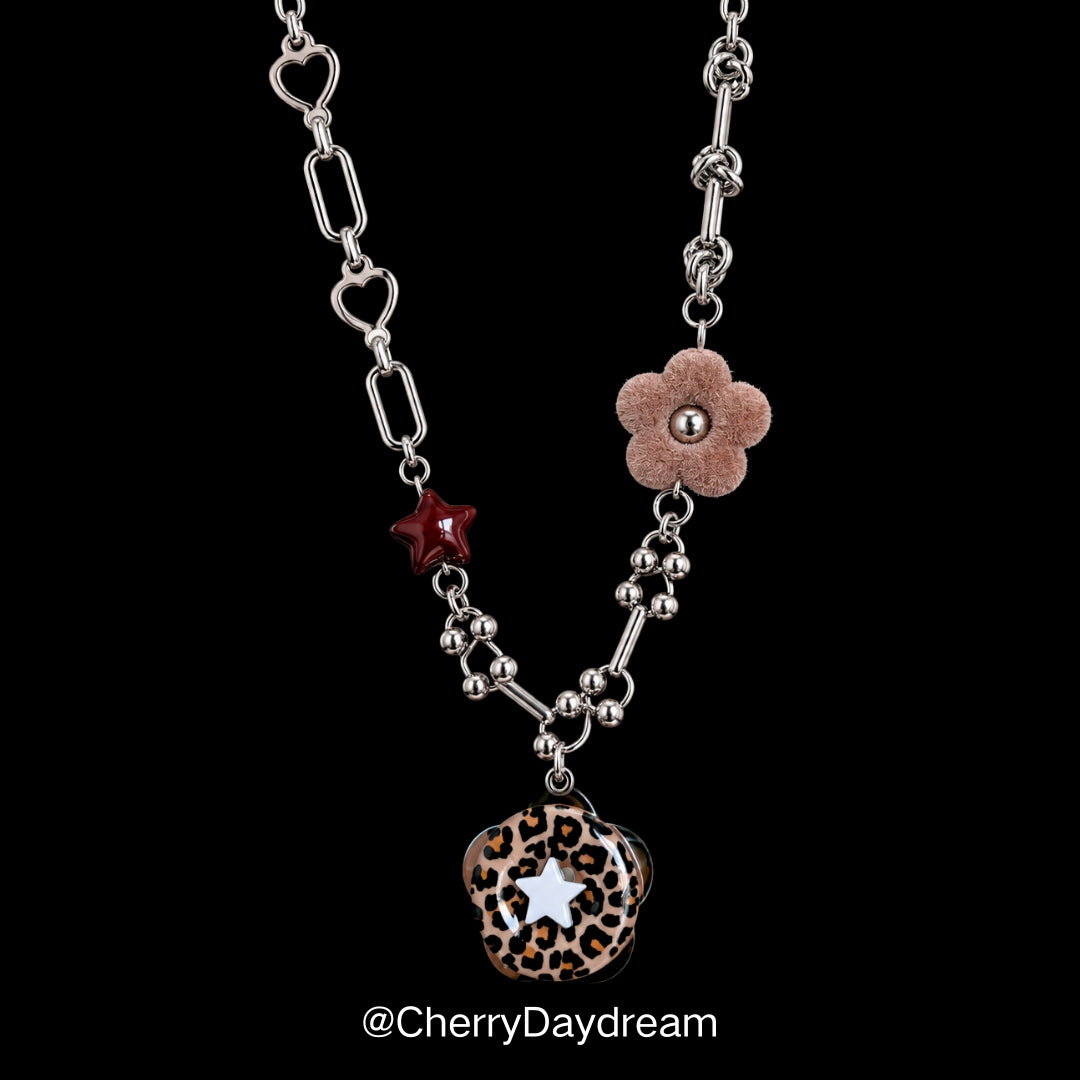 Handmade Leopard Print Star Flower Charm Necklace