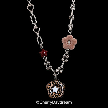 Handmade Leopard Print Star Flower Charm Necklace
