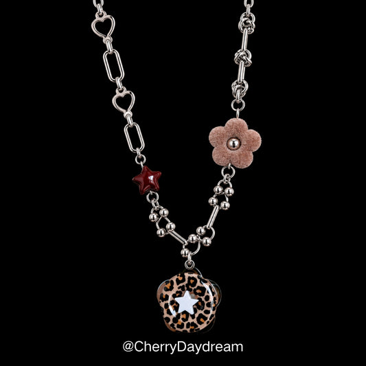 Handmade Leopard Print Star Flower Charm Necklace