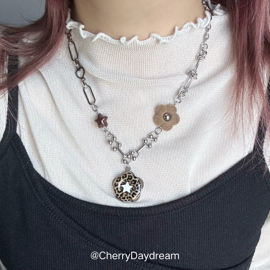 Handmade Leopard Print Star Flower Charm Necklace