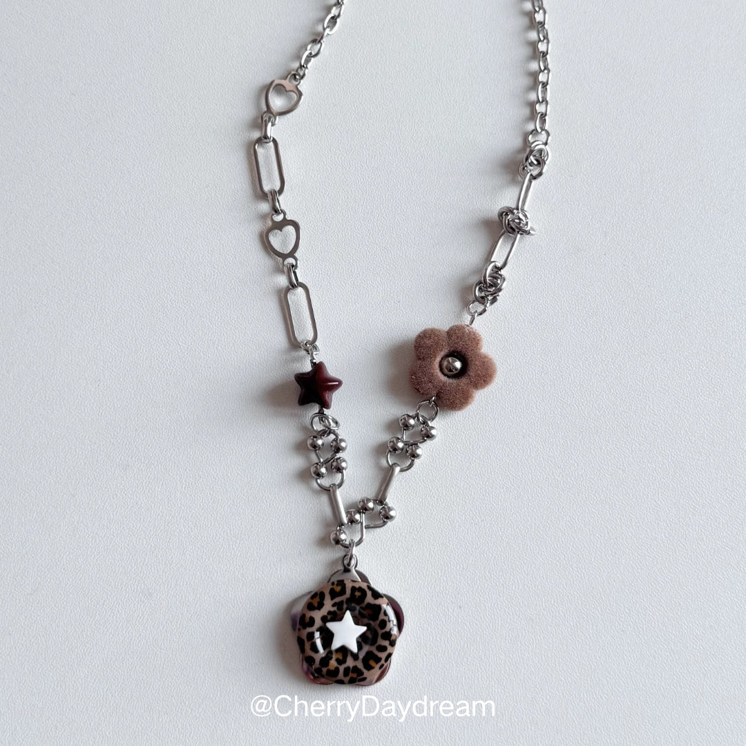 Handmade Leopard Print Star Flower Charm Necklace