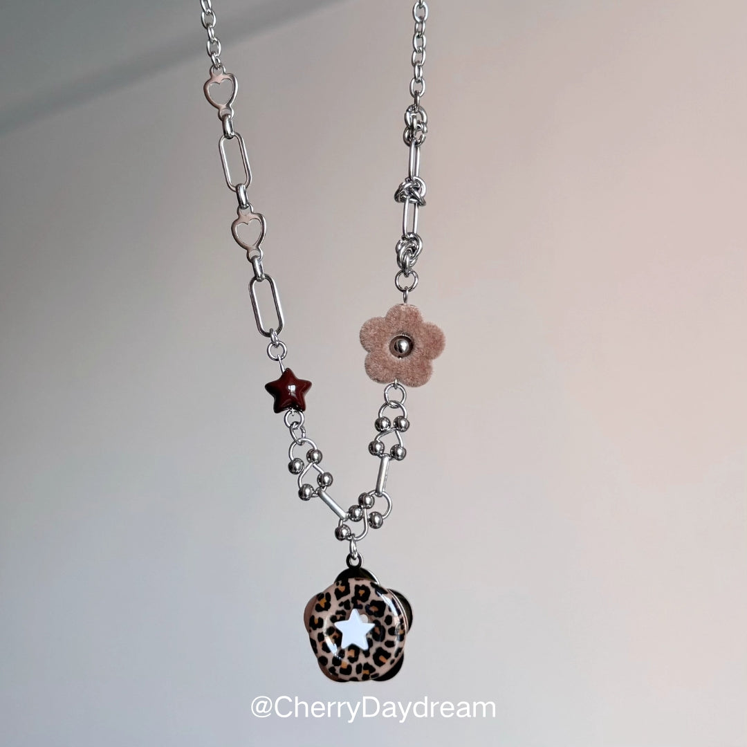 Handmade Leopard Print Star Flower Charm Necklace