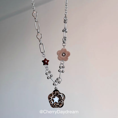 Handmade Leopard Print Star Flower Charm Necklace