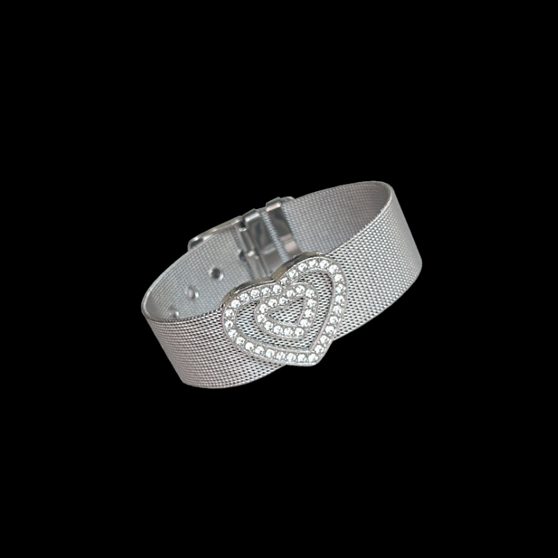 Heart Crystal Bracelet — Y2K Silver Coquette Statement Bracelet