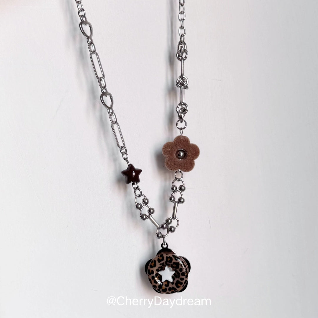 Handmade Leopard Print Star Flower Charm Necklace