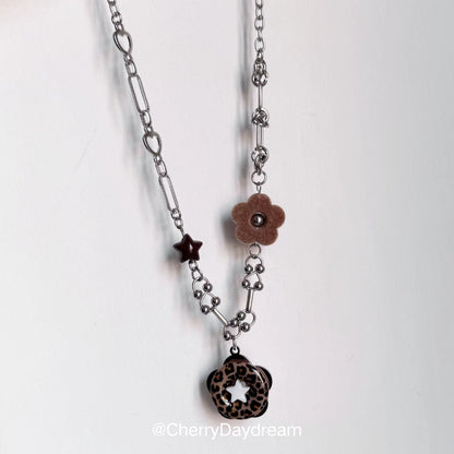 Handmade Leopard Print Star Flower Charm Necklace