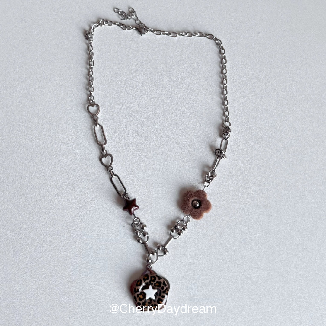 Handmade Leopard Print Star Flower Charm Necklace